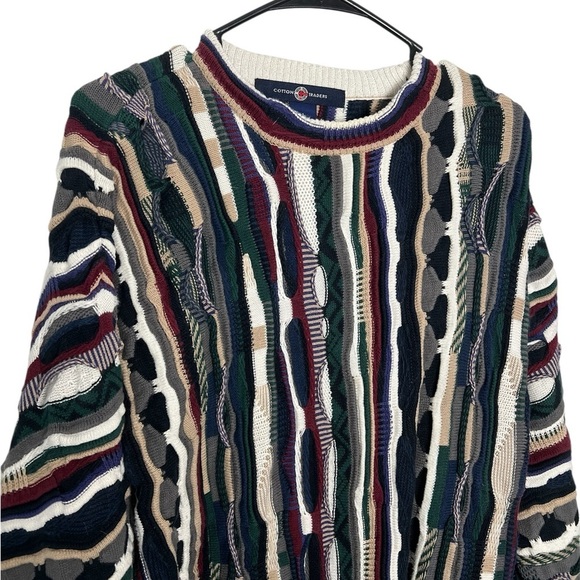 Cotton Traders Blue and Green Crewneck Sweater with Textured Stripes - Picture 2 of 6